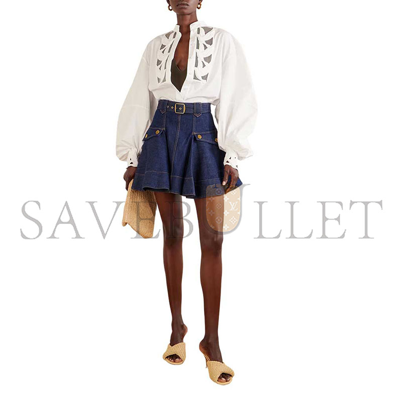ZIMMERMANN BELTED DENIM MINI SKIRT 